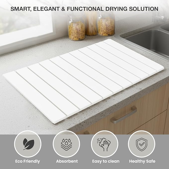 Large Stone Drying Mat for Kitchen Counter | 24"x16" | Fast Drying Collapsible - Image 2