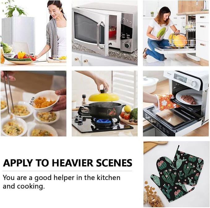 Trendy Cactus Oven Mitts and Pot Holders Sets of 4, Heat Resistant Silicone - Image 8