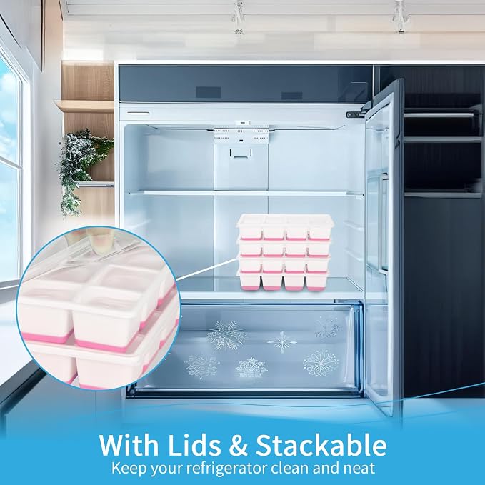 Large Ice Cube Tray with Lid and Bin, Jrisbo Silicone Big Square Ice Cube Molds - Image 3