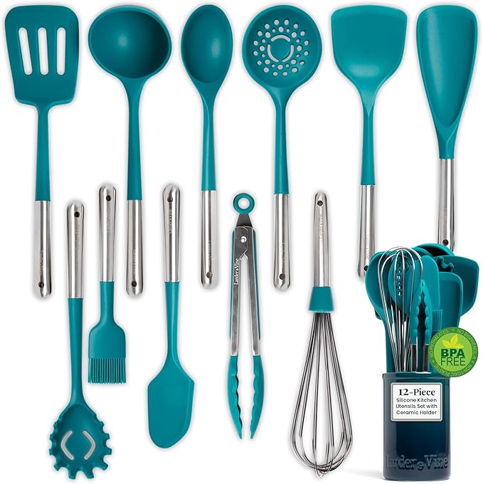 Larder & Vine 12-Piece Silicone Kitchen Cooking Utensils Set by LarderVine
