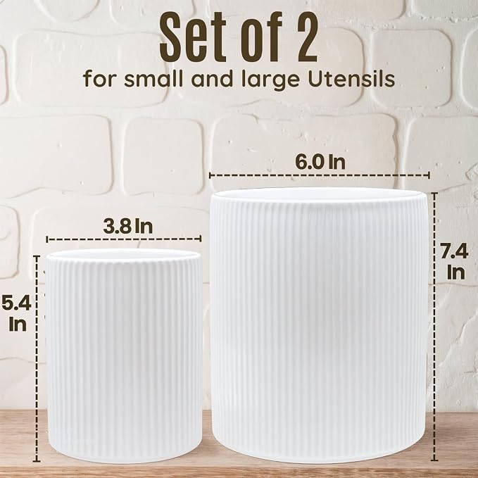 2 Pack Ceramic Utensil Holder, 7.3"+5.4" Large kitchen utensils holder - Image 3