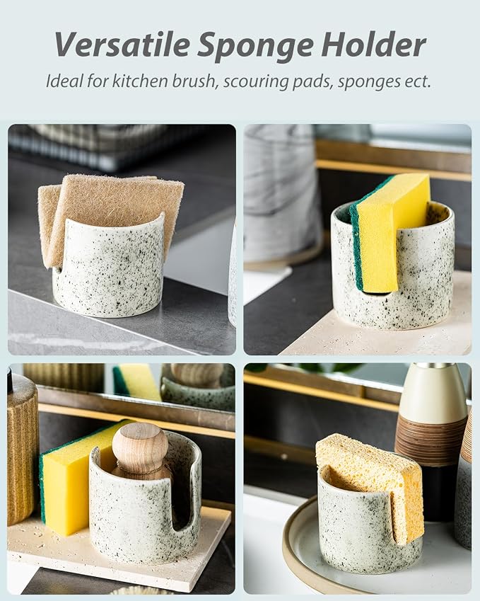 Zoeeker Kitchen Sink Sponge Holder, Dish Sponge Rack Ceramic Brush Holder - Image 4