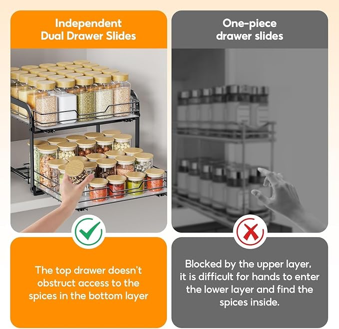 Spice Rack Organizer for Cabinet, 2 Tier Vertical Pull Out Spice Rack – Heavy - Image 7
