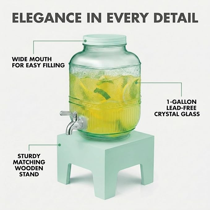 Beverage Dispenser 1 Gallon, Glass Drink Dispenser - Image 3