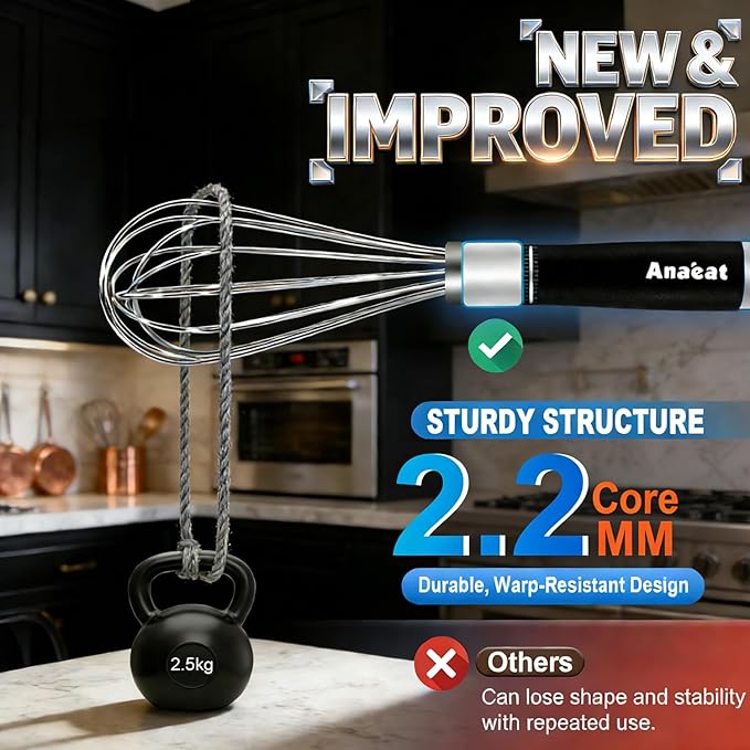 Anaeat Stainless Steel Kitchen Whisk Set of 5, Milk and Egg Beater Blender - Image 4