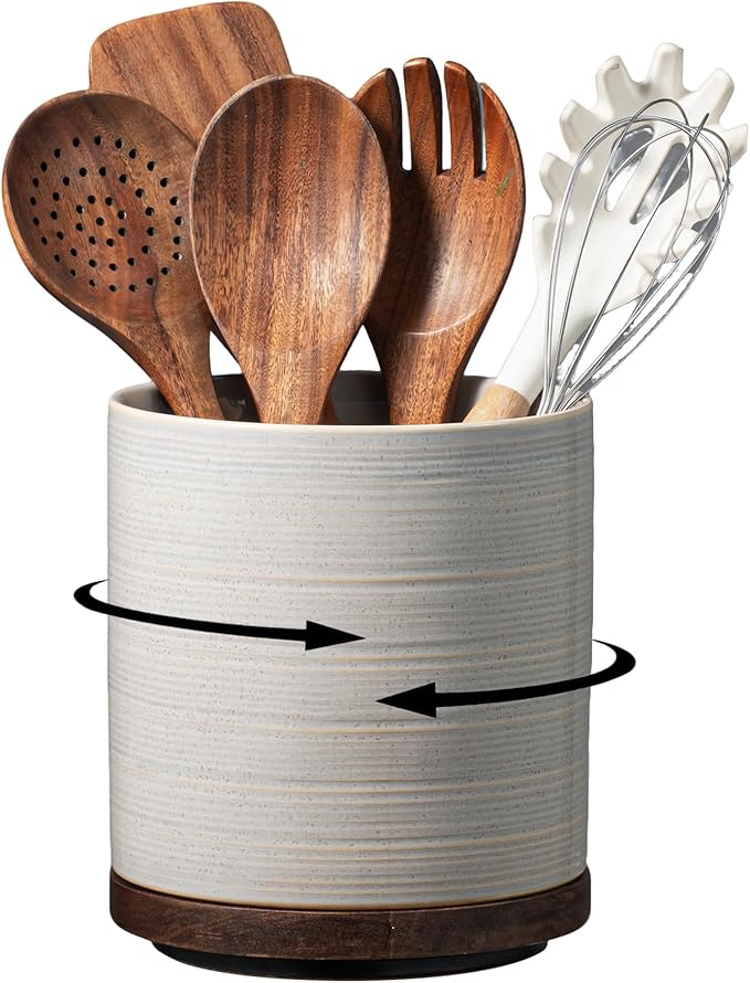Utensil Holder, 360° Rotating Extra Large Ceramic Kitchen Utensil Holder by MIKIGEY