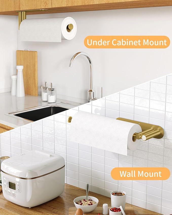 Paper Towel Holder Under Cabinet, 13Inch Self-Adhesive or Wall Paper Towel - Image 5