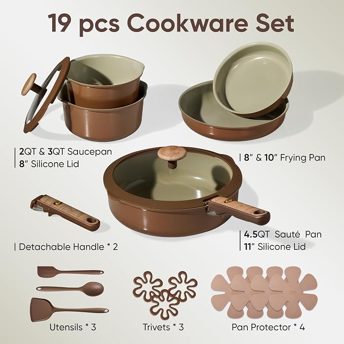 CAROTE Ceramic Cookware Set, Pots and Pans Set Non Stick - Image 2