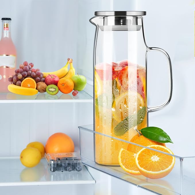 PARACITY Glass Pitcher with Lid and Spout 50oz/ 1.5L, Hot/Cold Water Pitcher - Image 2