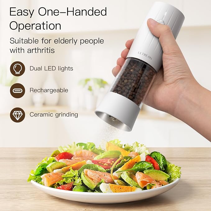 Ultrean Salt and Pepper Grinder Set, USB-C Rechargeable Automatic Pepper - Image 2