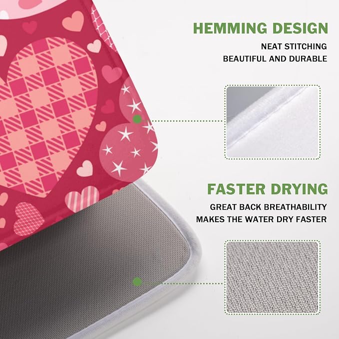 Valentine's Day Dish Drying Mat 16 x 18 Inch Heart Shaped Pattern Dish Drying - Image 4