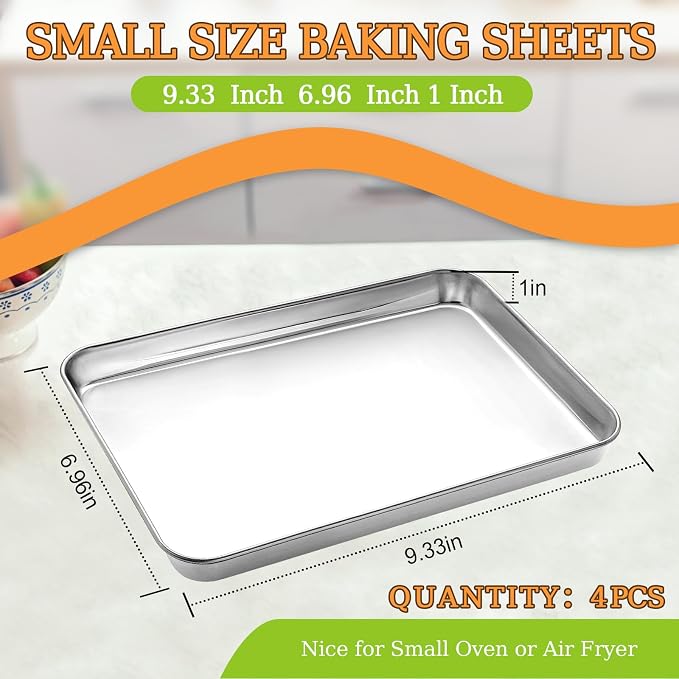 4 Pieces Baking Sheet Pan Tray, CEKEE Stainless Steel Small Cookie Sheets - Image 7