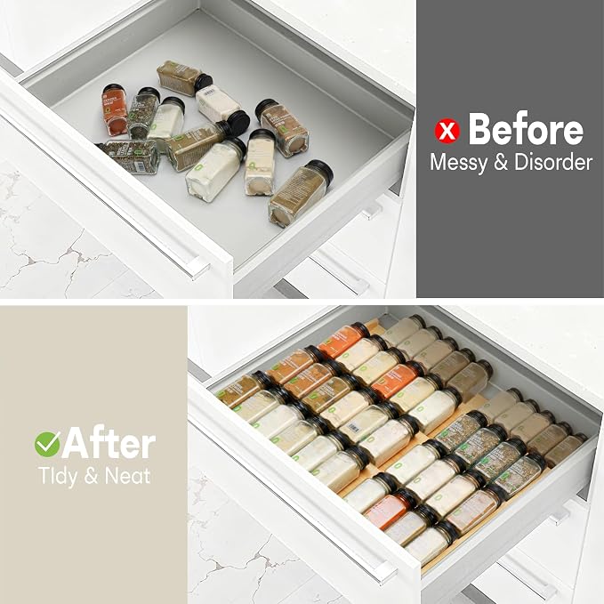 Bamboo Spice Drawer Organizer, Expandable 4 Tier Spice Rack - Image 6