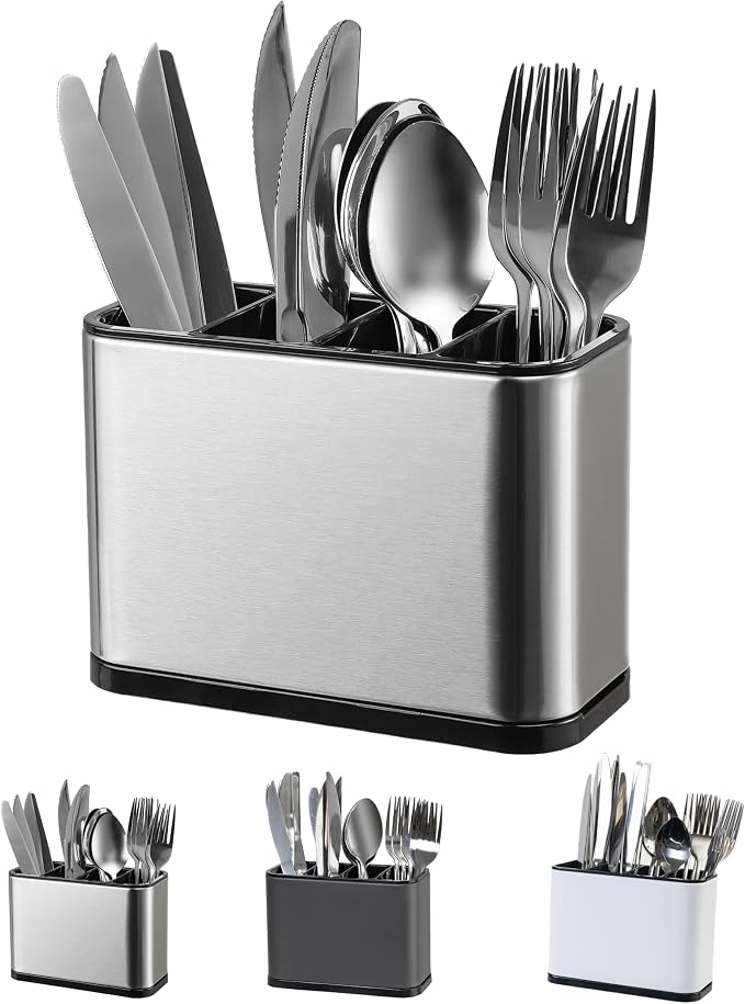 LIBODOUR Utensil Holder, Stainless Steel Caddy Counter, Spoon holder, 4 by ModernandFarmhouseUtensilHolder