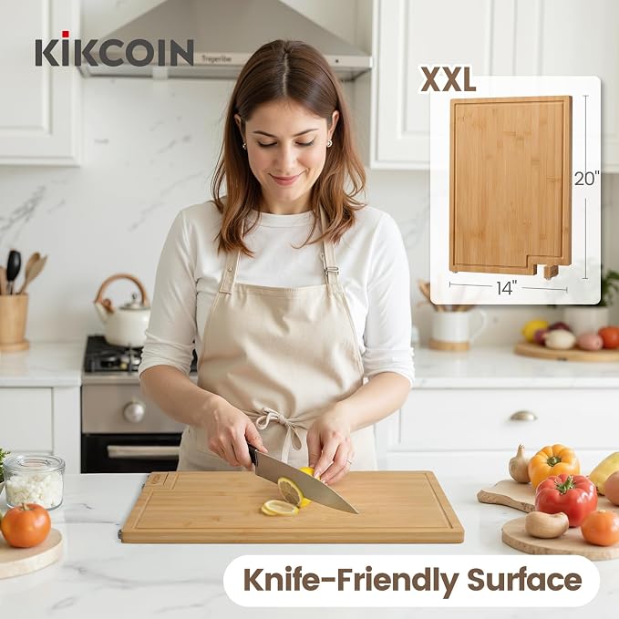 Kikcoin Bamboo Cutting Boards for Kitchen, 2XLarge Wood Cutting Board - Image 5