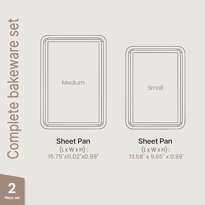 Diamond Bottom Cookie Sheet Set of 2, Nonstick Gray Carbon Steel Baking Pans - Image 2