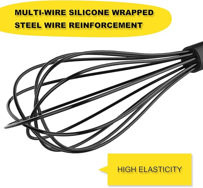 NileHome Silicone Whisk Set 8" 10" 12" Kitchen Whisk Kitchen Wisk Wire Whisks - Image 3