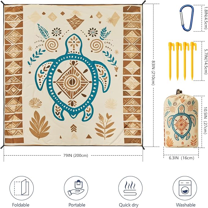 WIWIGO Beach Blanket Waterproof Sandproof Beach Mat 79" X 83"/10'x9'for 2-8 - Image 2