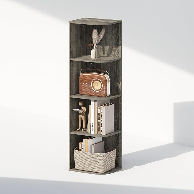 Furinno Reed Corner Shelf, 4-Tier Corner Bookshelf, Book Shelf, Corner Shelves by Furinno-FitsYourSpaceFitsYourBudget