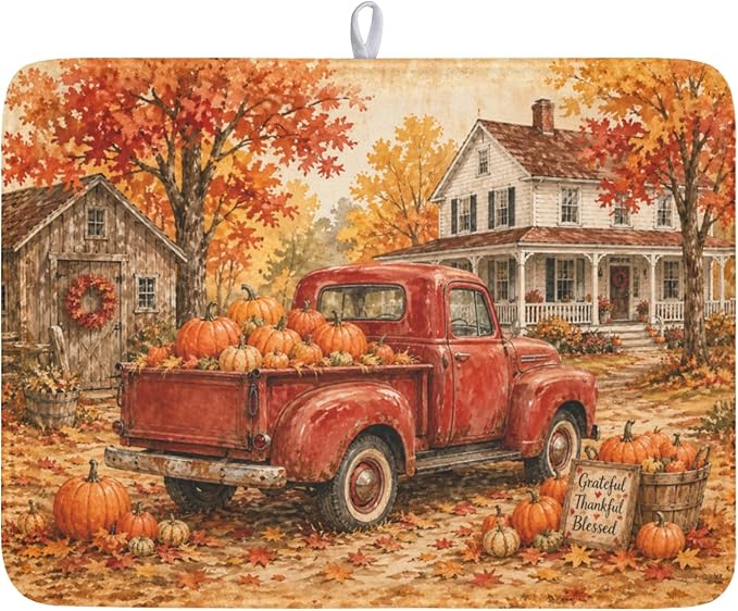 Fall Pumpkin Dish Drying Mat for Kitchen Counter Thanksgiving Autumn Harvest by Unknown