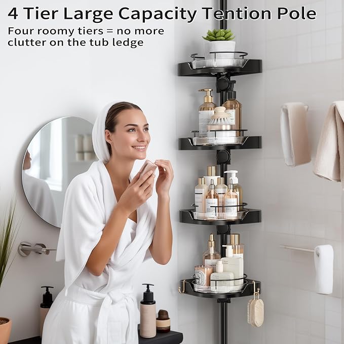 shuang qing 360° Rotating Corner Shower Caddy Tension Pole Organizer - Image 6
