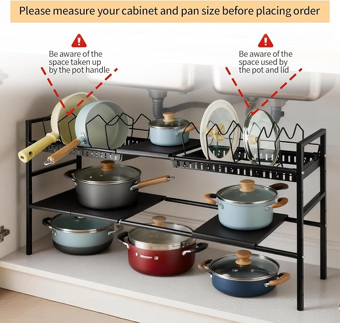 Pots and Pans Organizer Under Cabinet, Expandable Length, Adjustable Height - Image 7