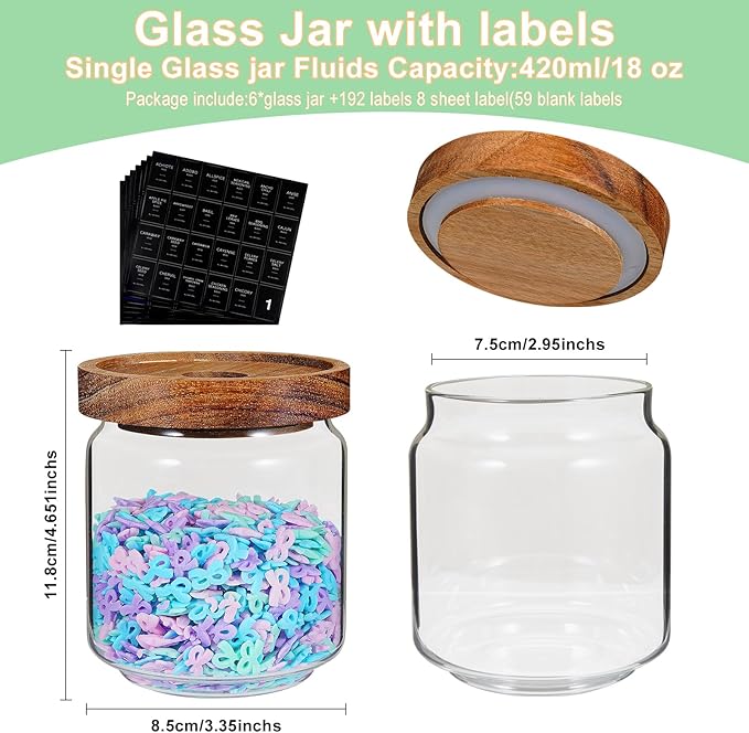 Small Glass Jars with Labels Spice Jar Round Storage Canister with Wooden Lid - Image 3