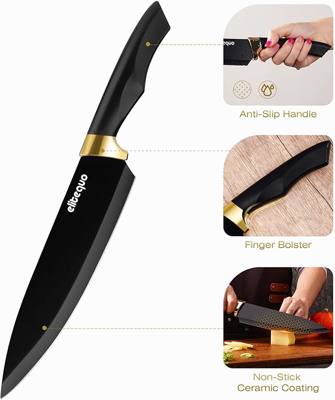 Knife Set With Block, Dishwasher Safe Kitchen Knife Set With Built-In Sharpener - Image 3