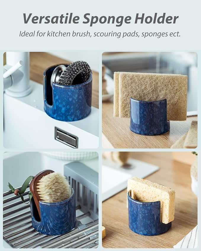 Zoeeker Kitchen Sponge Holder, Ceramic Sponge Organizer Scrubby Holder Sink - Image 4