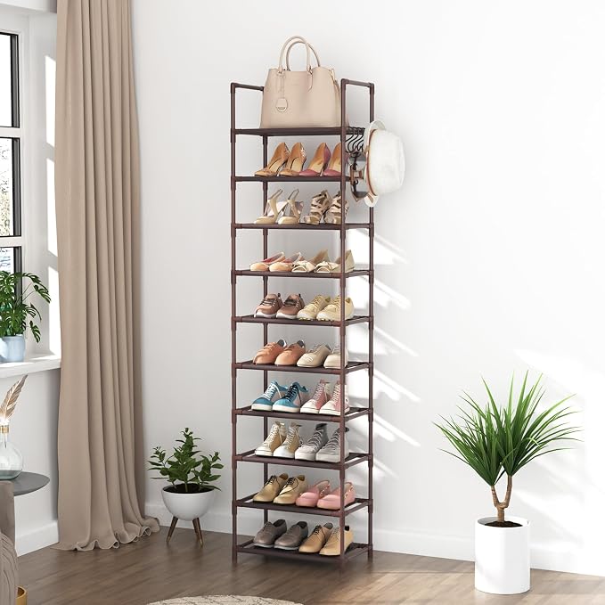 LANTEFUL 10 Tiers Tall Shoe Rack 20-25 Pairs Boots Organizer Storage Sturdy - Image 7