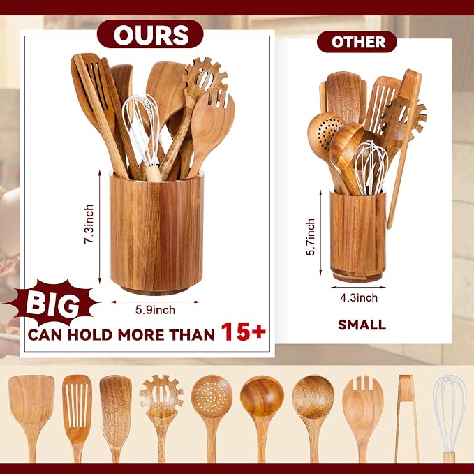 SiliFine 11 Pcs Wooden Kitchen Utensils Set - Image 7