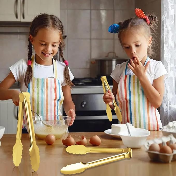 4 Pack Gold Serving Tongs XEVOM Buffet Tongs Serving Utensils Salad Tongs - Image 6
