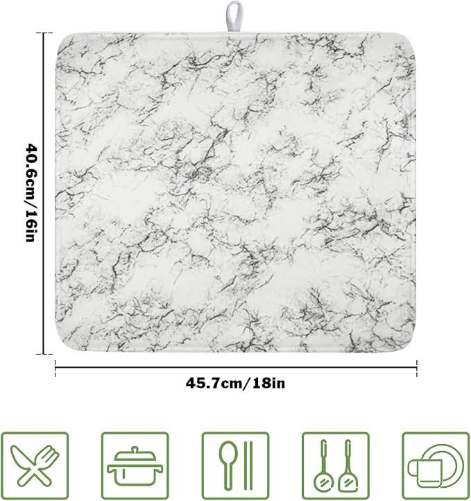 White Grey Marble Dish Drying Mat - Image 2
