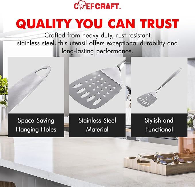 Chef Craft Stainless Steel Slotted Turner - Image 4
