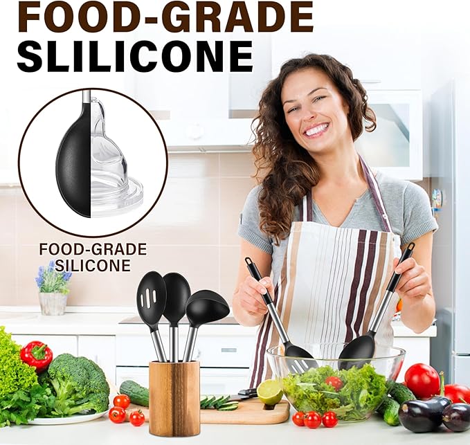 3 Pcs Silicone Cooking Spoon Set, Kitchen Utensils Include Solid & Slotted Spoon - Image 5