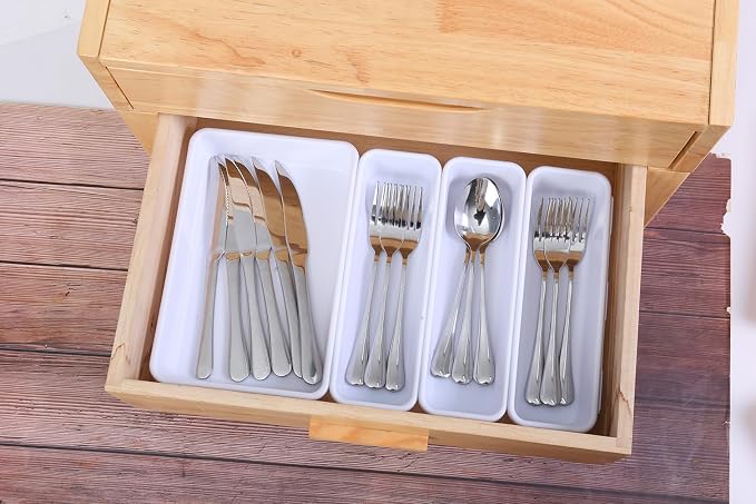 Kutesna 25 PCS White Drawer Organizer Set, 4 Size Interlocking Plastic Storage - Image 4