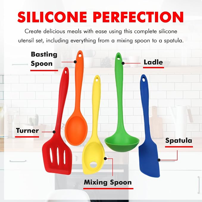 Chef Craft 5 Piece Multicolored Premium Silicone Kitchen Tool Set - Image 4