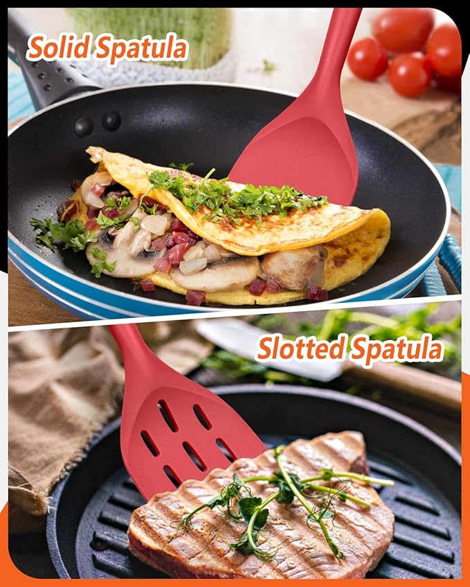 Pack of 2 Silicone Spatula, Non Stick Cooking Utensil Set Wooden Handle Kitchen - Image 5