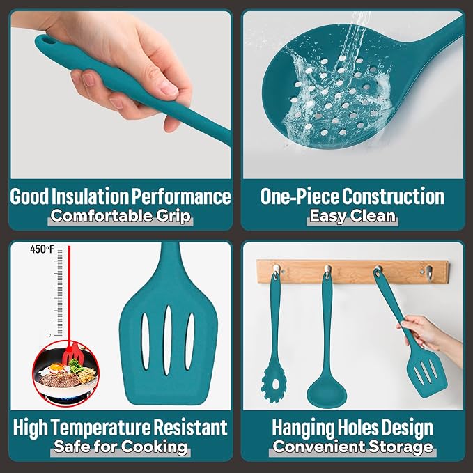 Silicone Kitchen Utensils Set, E-far 23 Pcs Blue Cooking Utensils Tools - Image 3
