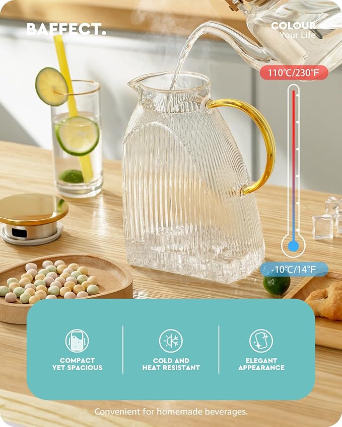 Baffect Water Pitcher, High Borosilicate Glass Jug - Image 2