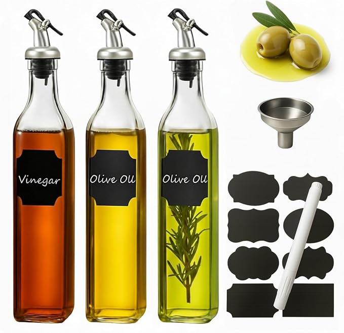 WERTIOO Olive Oil Dispenser Bottle, 1 Stainless Steel Funnel & 1 Pen and 8 Label by WERTIOO