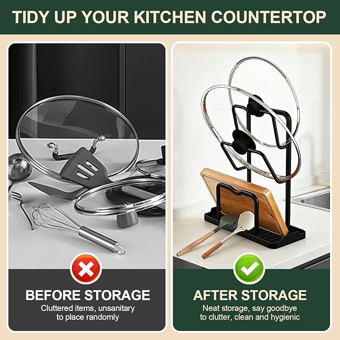 Kitchen Pot Lid Storage Rack: Carbon Steel Double Layer Pot Lid Organizer - Image 2