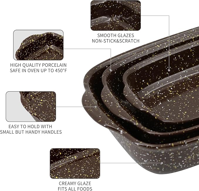 3-Pack Deep Rectangular Ceramic Baking Dishes, Heavy-Duty Oven-Safe Stoneware - Image 4
