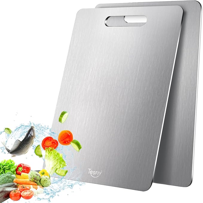 2 Pack Titanium Cutting Board, -100% Pure Titanium Cutting Boards by TESFLY