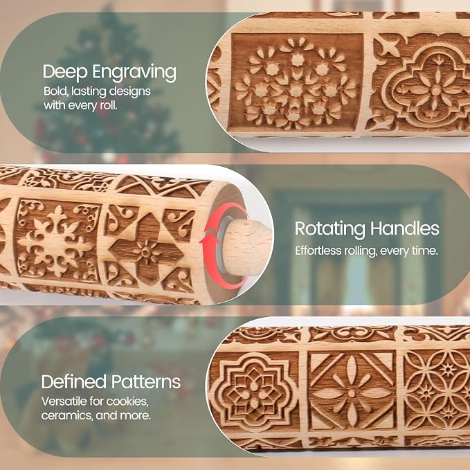 Christmas Embossed Rolling Pin for Baking Cookies Embossing Rolling Pins - Image 3