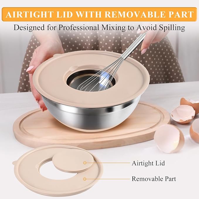 Mixing Bowls with Airtight Lids Set, 6 Stainless Steel Bowls, 3 Grater - Image 4