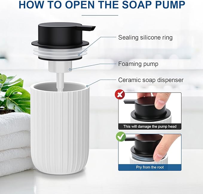 Ceramic Foaming Soap Dispenser, 12 oz Bathroom Foam Hand Soap Dispenser - Image 3