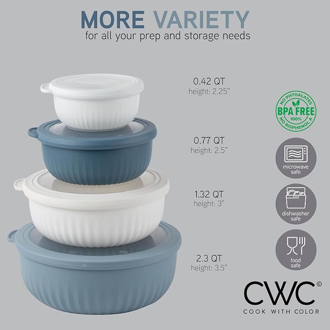 COOK WITH COLOR Prep Bowls with Lids- Wide and Deep Nesting Plastic Small - Image 4