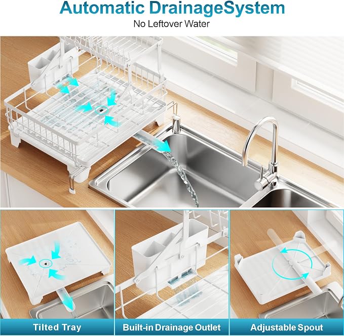 GSlife Large 2 Tier Dish Drying Rack, Expandable Heavy-Duty Dish Rack - Image 4
