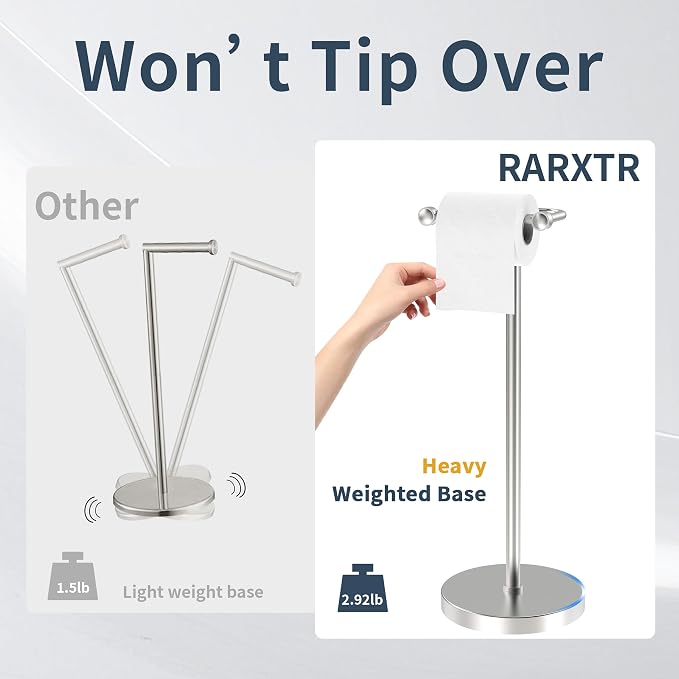 RARXTR Toilet Paper Holder Stand, Post Pivoting Design Free Standing Toilet - Image 4